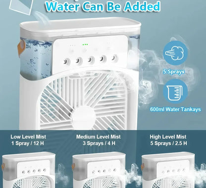 3 in 1 Fan Portable Humidifier Fan Air Conditioner Household Small Air Cooler USB Electric Fan LED Night Light Water Mist