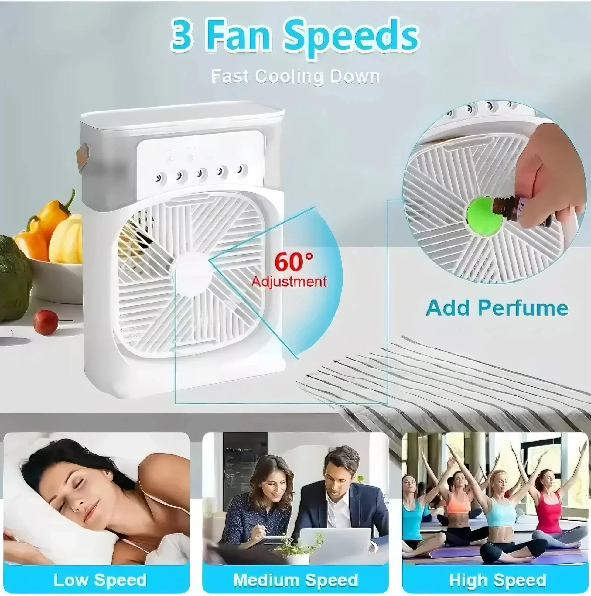 3 in 1 Fan Portable Humidifier Fan Air Conditioner Household Small Air Cooler USB Electric Fan LED Night Light Water Mist